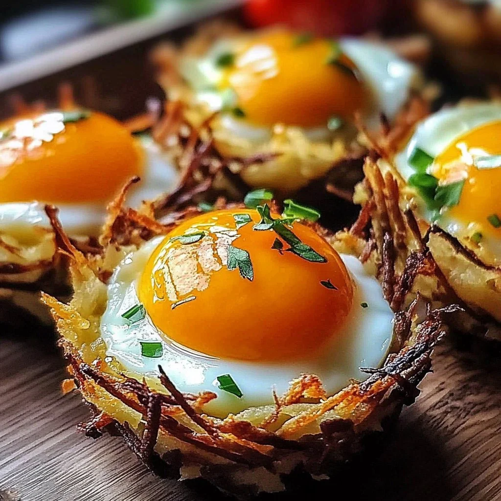 Delicious eggs baked in crispy hash brown baskets for a perfect brunch dish