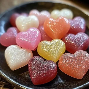 A colorful assortment of homemade Valentine candy hearts in various shapes and colors.