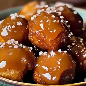 No-bake salted caramel pretzel bites topped with sea salt on a white plate