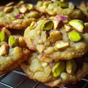 Freshly baked pistachio pudding cookies with green sprinkles on a plate