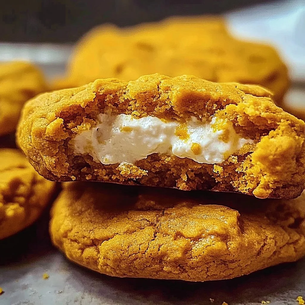 Delicious pumpkin cheesecake cookies with creamy frosting on a plate