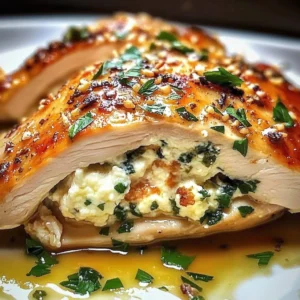 Delicious ricotta stuffed chicken garnished with herbs and served with veggies.