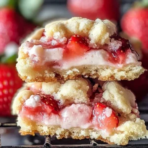 Freshly baked strawberry cheesecake cookies made from cake mix.