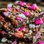 Delicious Irresistible Valentine Bark featuring chocolate and festive decorations