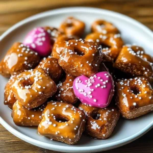 Delicious Valentine's Caramel Pretzel Bites with chocolate and caramel drizzle