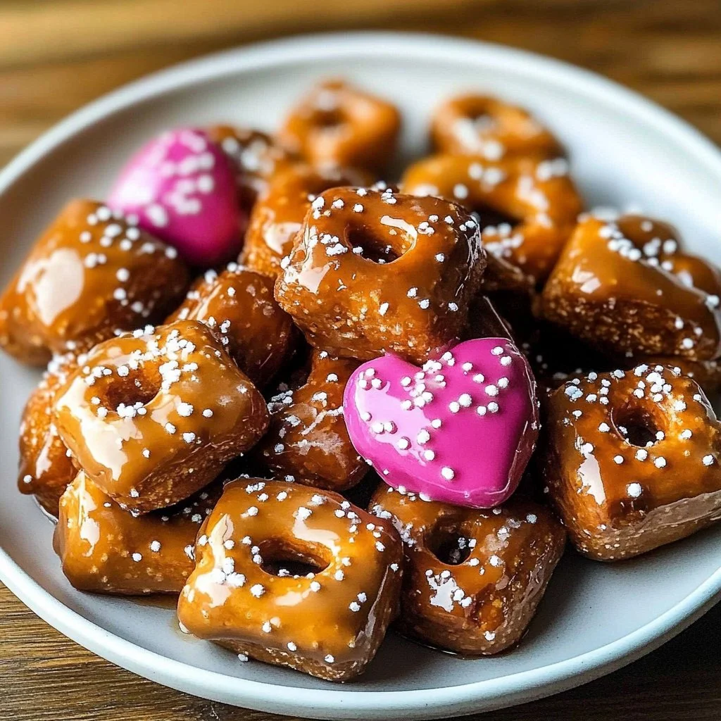 Delicious Valentine's Caramel Pretzel Bites with chocolate and caramel drizzle