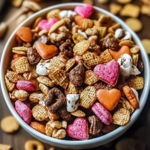 Delicious Valentine's Day Snack Mix with colorful chocolates and heart-shaped treats.