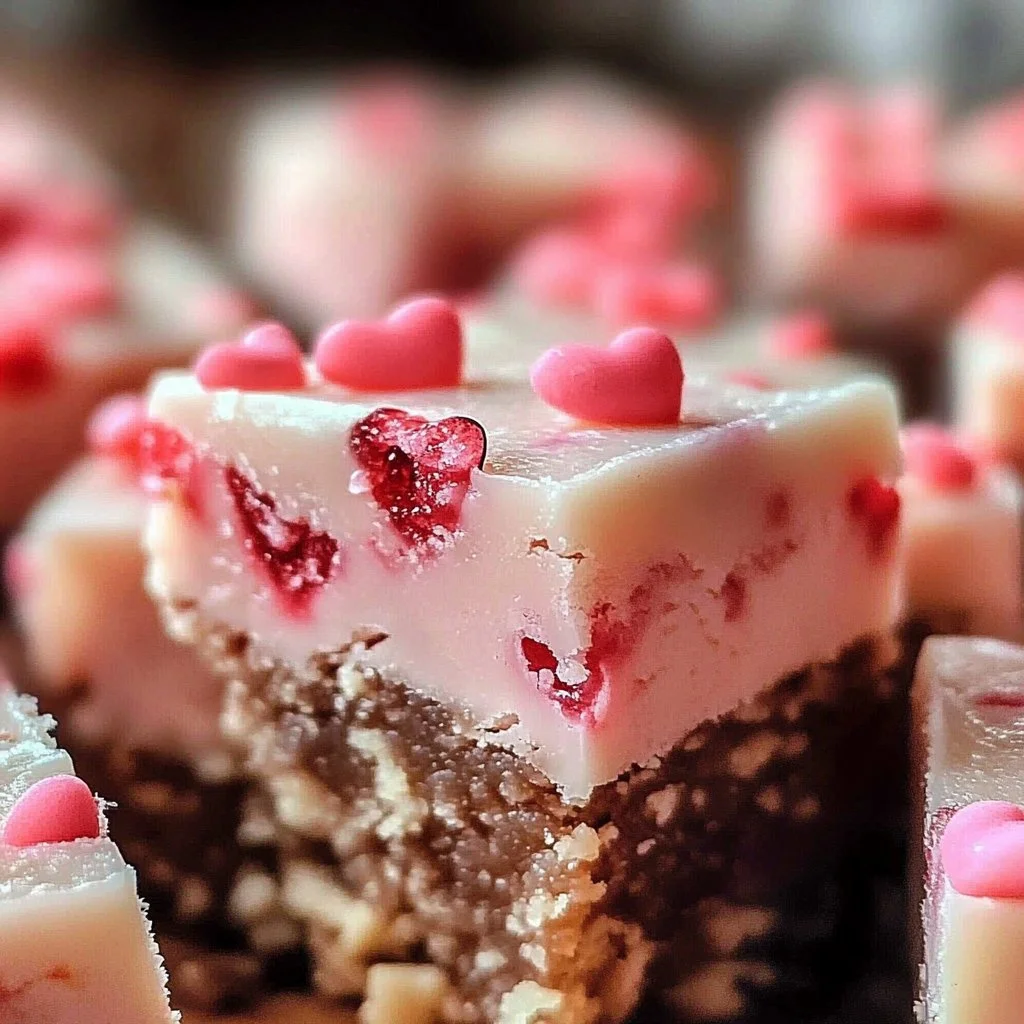 Irresistible Valentine's Day Sugar Cookie Fudge topped with sprinkles
