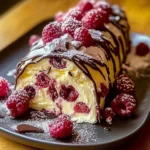 Irresistible white chocolate raspberry yule log dessert ready for the holidays.