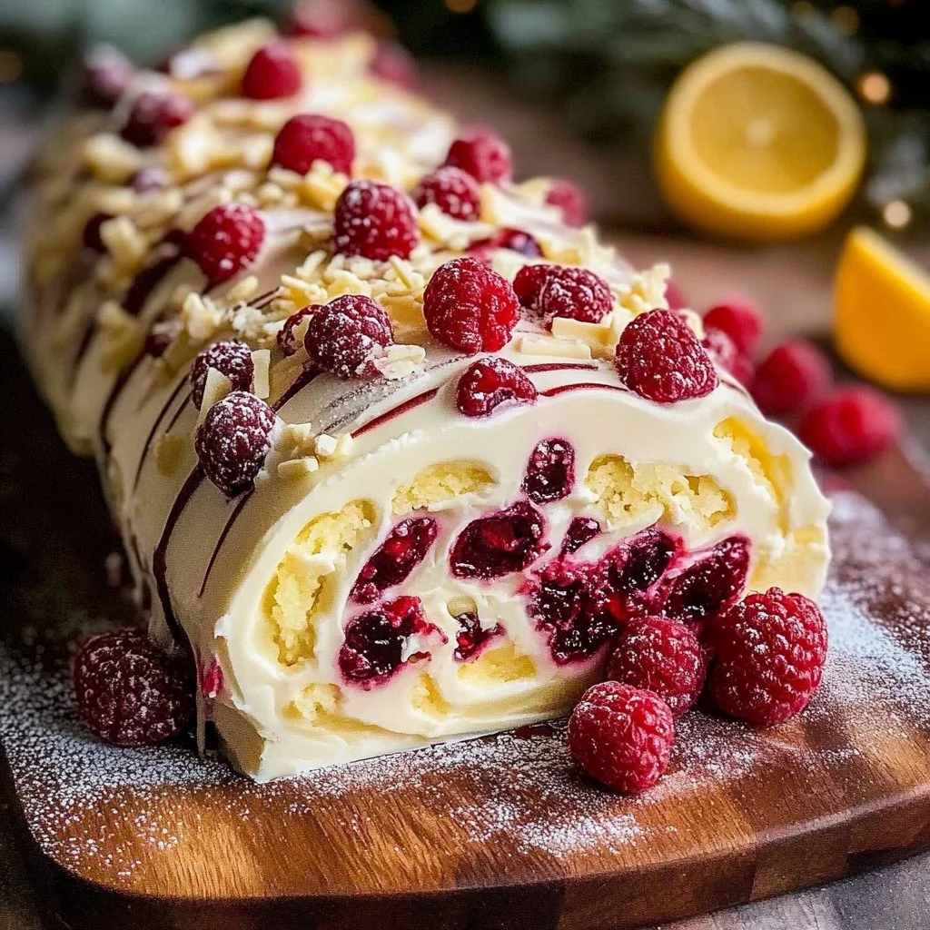 Irresistible White Chocolate Raspberry Yule Log
