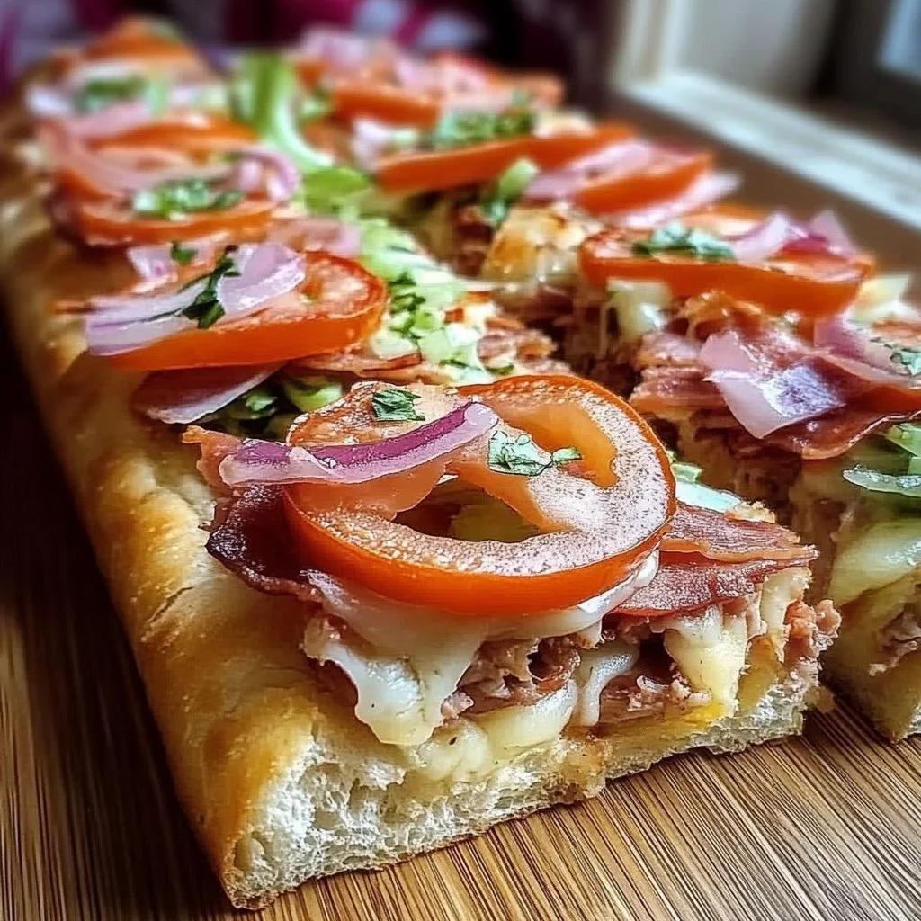 Savory Italian sub squares topped with fresh ingredients and herbs