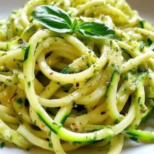 Delicious lemon zucchini noodles garnished with fresh herbs and lemon zest