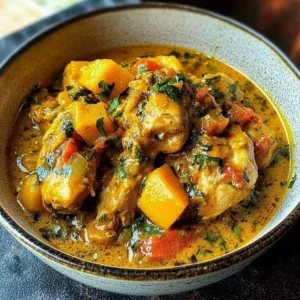 Delicious Mango Chicken Curry served with rice on a vibrant plate.