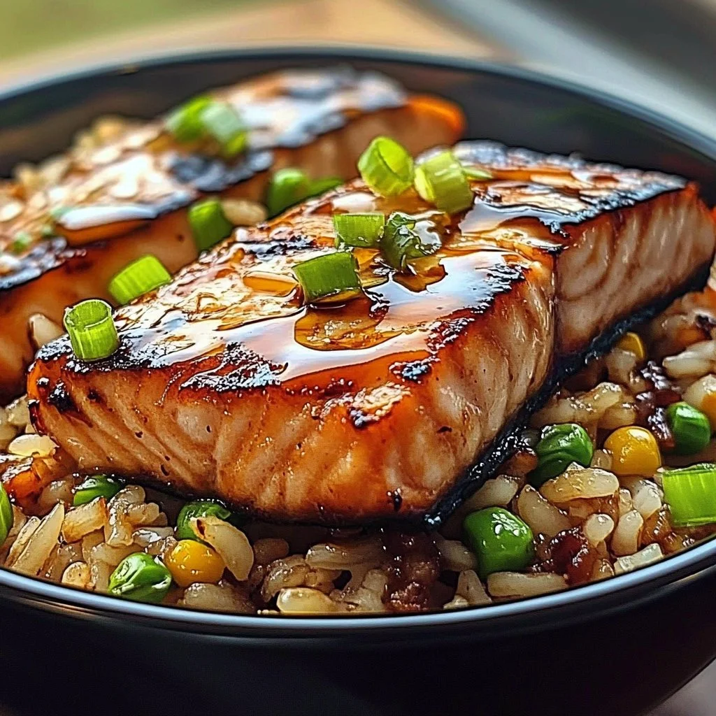 Maple Soy Salmon Strips served with Fried Rice for a delicious meal