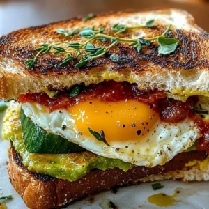 Mediterranean breakfast sandwich with fresh vegetables and ingredients