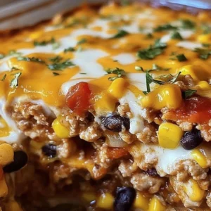 Delicious Mexican White Trash Casserole with seven comforting layers of yum