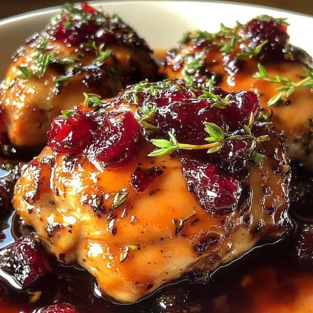Delicious Orange Cranberry Chicken Thighs served on a plate