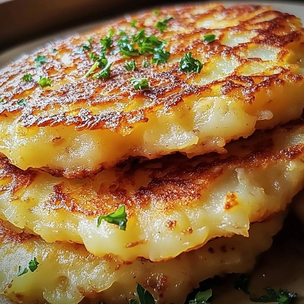 Potato and onion cheese pancakes served on a plate with garnishing