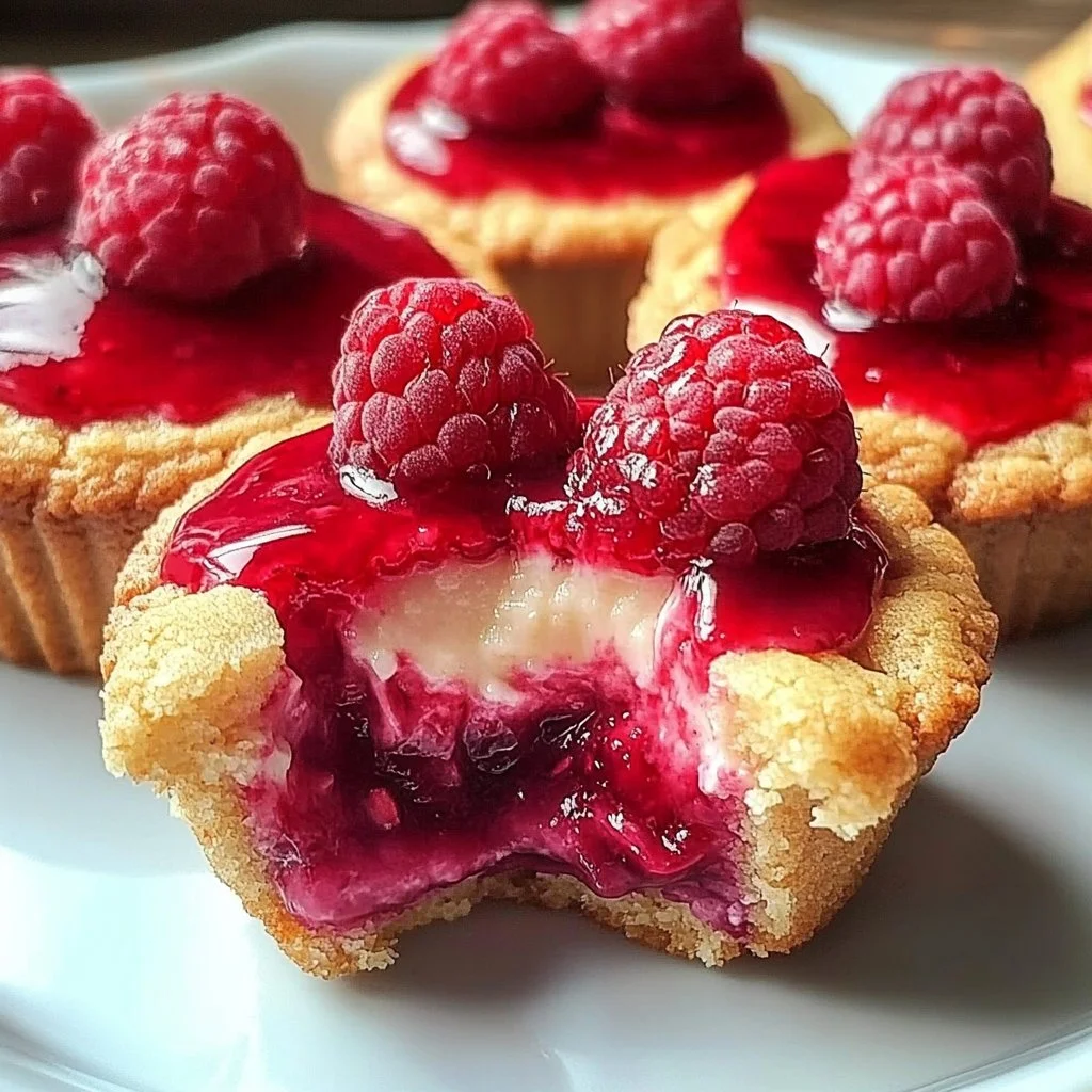 Raspberry Cheesecake Cookie Cups with fresh raspberries and creamy filling