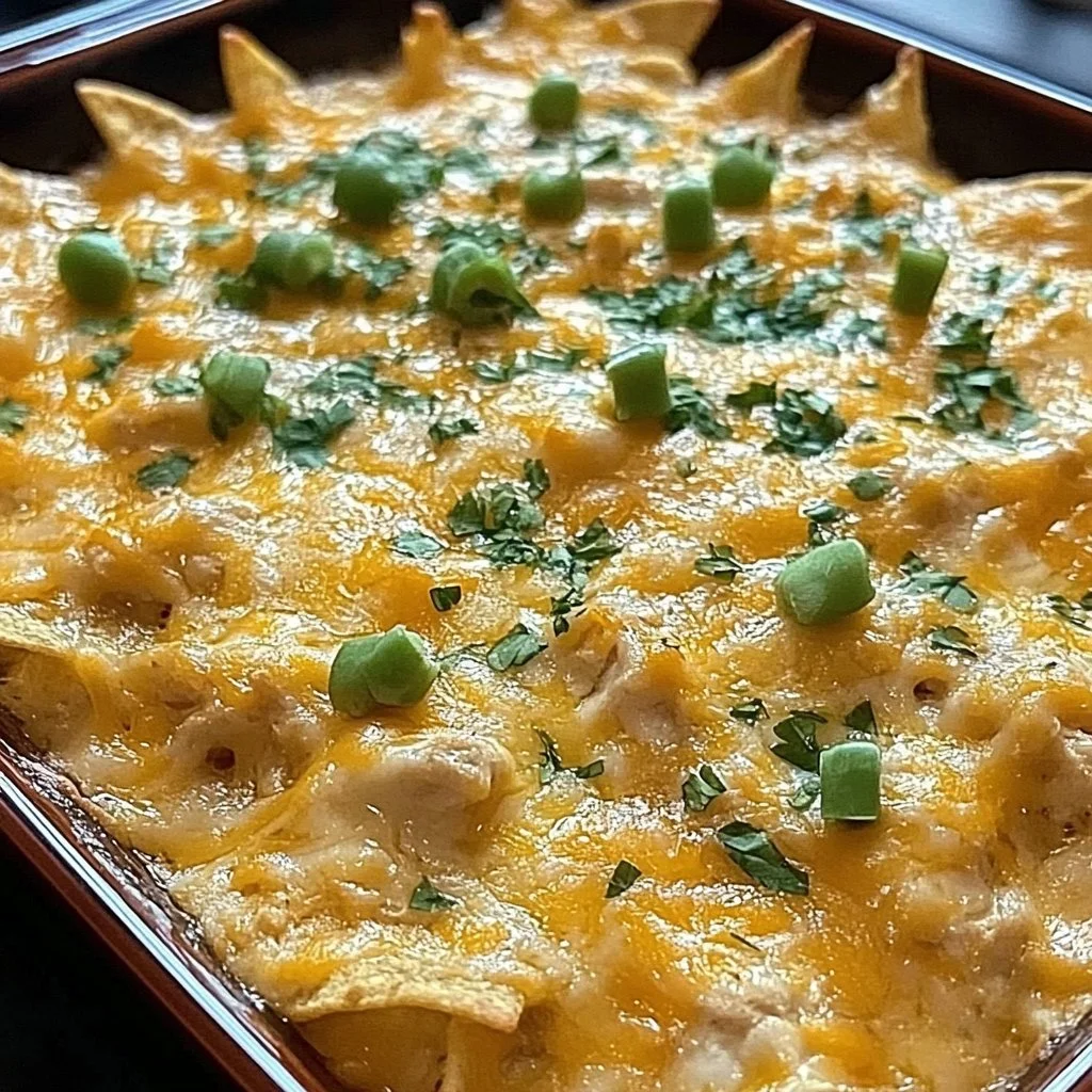 Slow Cooker Creamy Chicken Nacho Casserole served with toppings