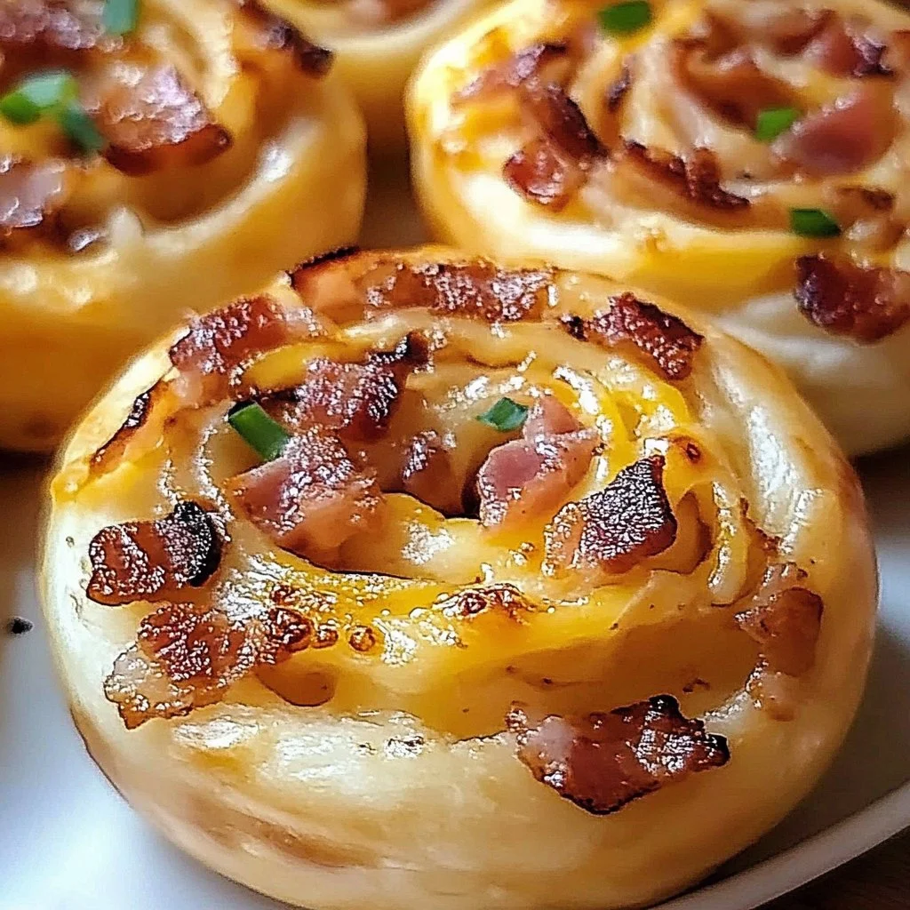 Delicious spicy bacon cheese pinwheels served on a platter