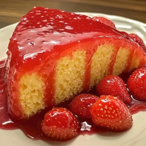Delicious strawberry glaze drizzled over dessert, perfect for sweet treats.