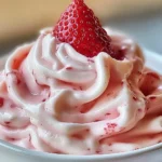 Homemade strawberry marshmallow frosting spread on a cupcake