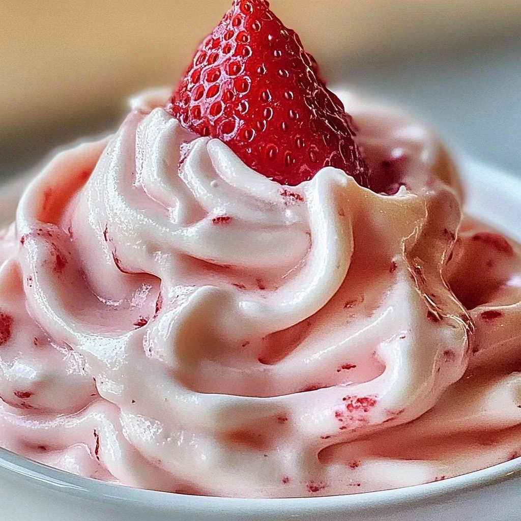 Homemade strawberry marshmallow frosting spread on a cupcake