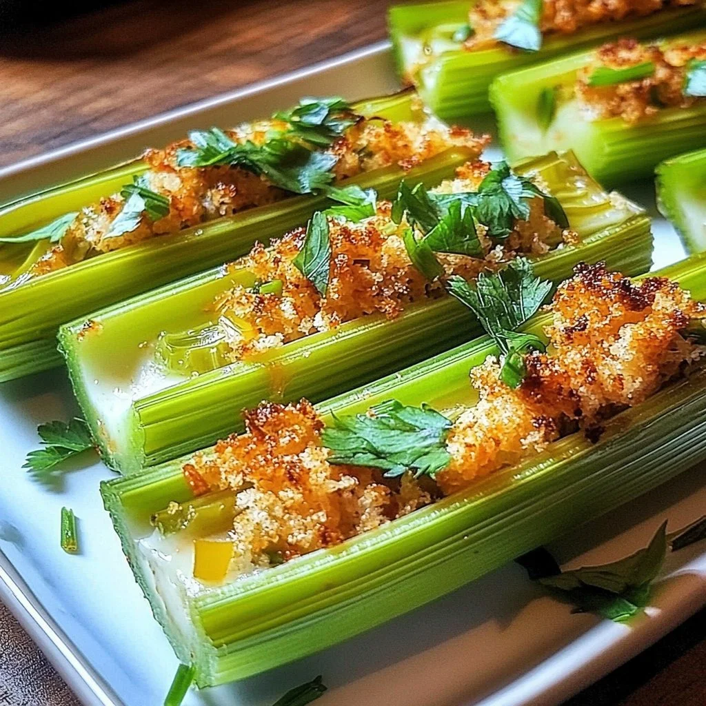 Delicious stuffed celery with various fillings ready to be served.