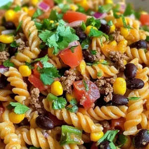Delicious Taco Pasta Salad with vibrant ingredients in a bowl