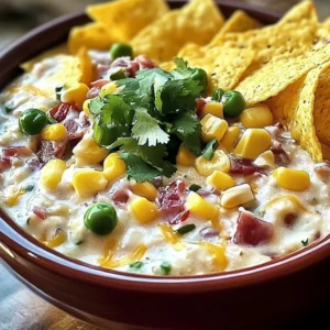 Delicious Texas Trash Dip served in a bowl, ready for dipping with tortilla chips.