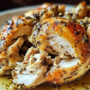 Delicious crockpot rotisserie chicken served with herbs and spices