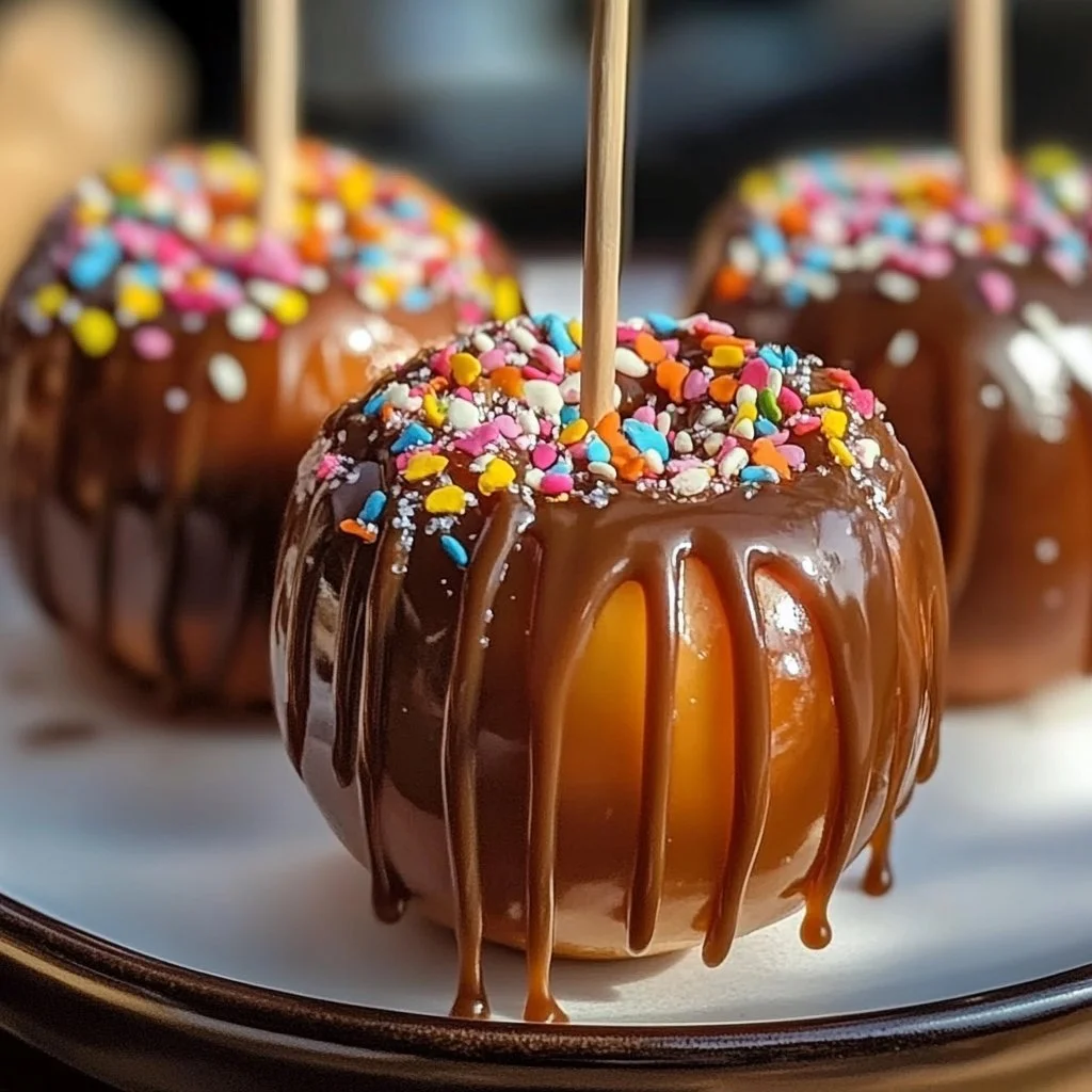 Valentines Caramel Apples decorated with hearts and romantic designs