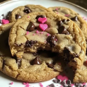 Valentine's chocolate chip cookies decorated with love-themed toppings