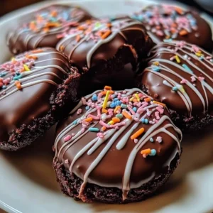 Valentine's Day chocolate covered Oreos decorated with heart sprinkles