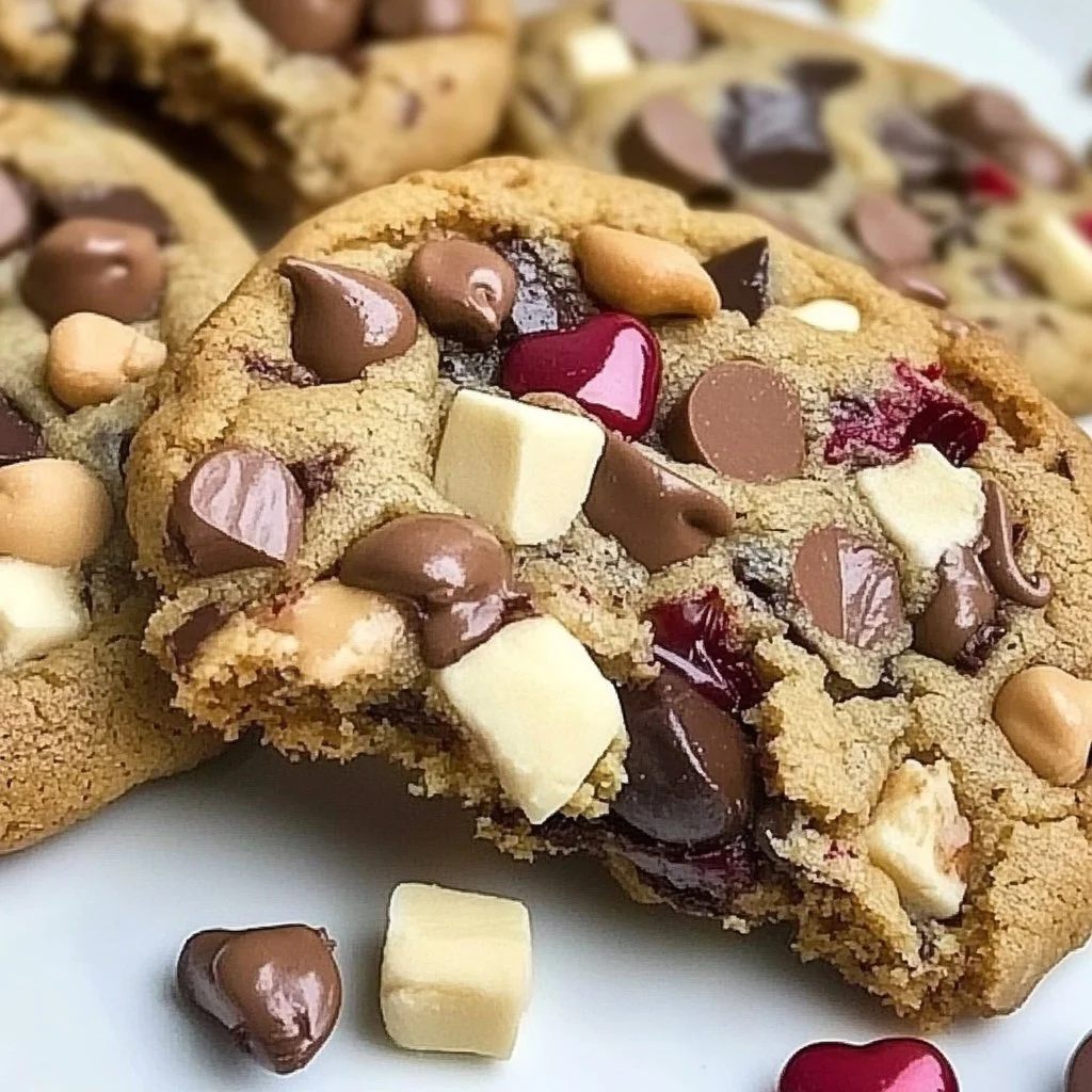 Delicious Valentine’s Day kitchen sink cookies with colorful toppings.