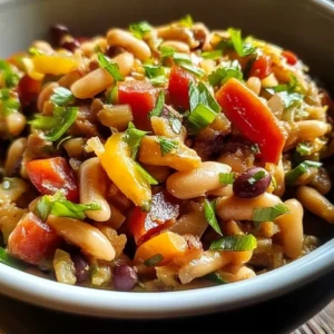 Bowl of Vegetarian Hoppin' John with rice, black-eyed peas, and vegetables