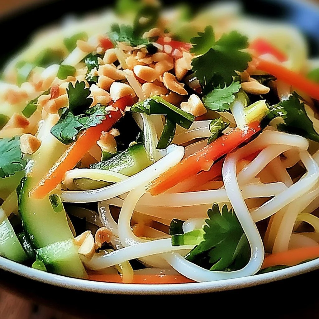 Delicious Vietnamese Noodle Salad with fresh vegetables and herbs