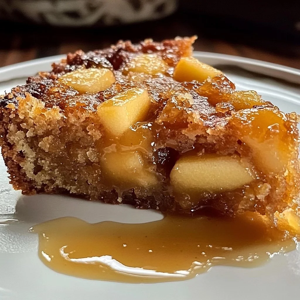 Delicious Apple Date Brown Sugar Sponge with butter sauce on a plate