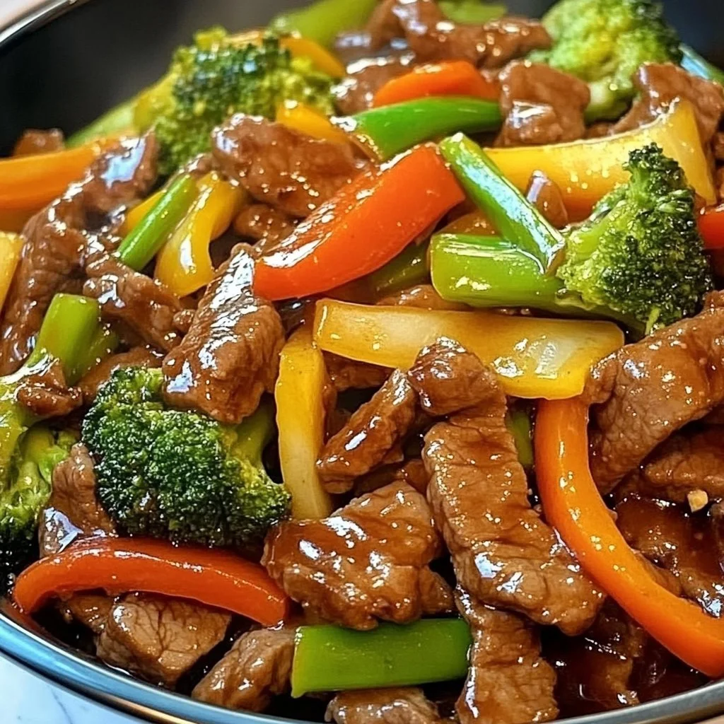 Delicious beef stir fry cooked with fresh vegetables in a skillet