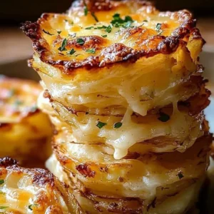 Delicious cheesy potato stacks baked to golden perfection