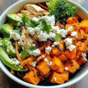 Healthy Chicken Sweet Potato Bowl with vegetables and spices