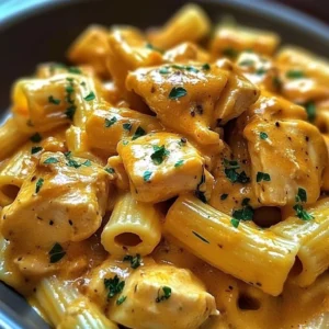 Plate of Cowboy Butter Chicken Pasta garnished with herbs