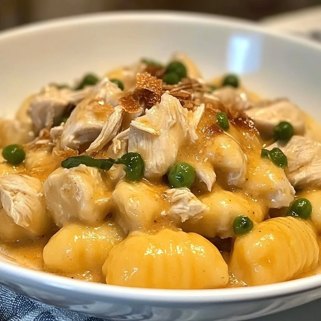 Delicious bowl of Crack Chicken Gnocchi served with herbs and a sprinkle of cheese.