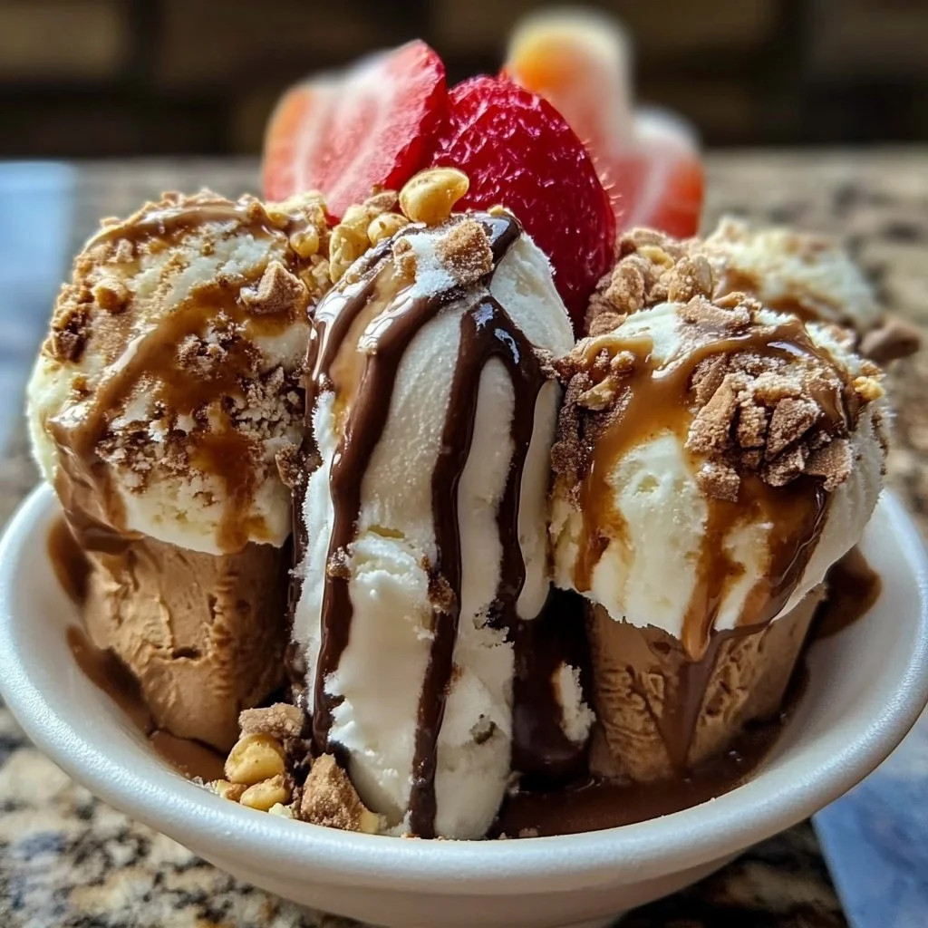A colorful DIY ice cream bar setup with various toppings and ice cream flavors
