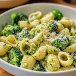 Bowl of easy healthy broccoli pasta with fresh ingredients