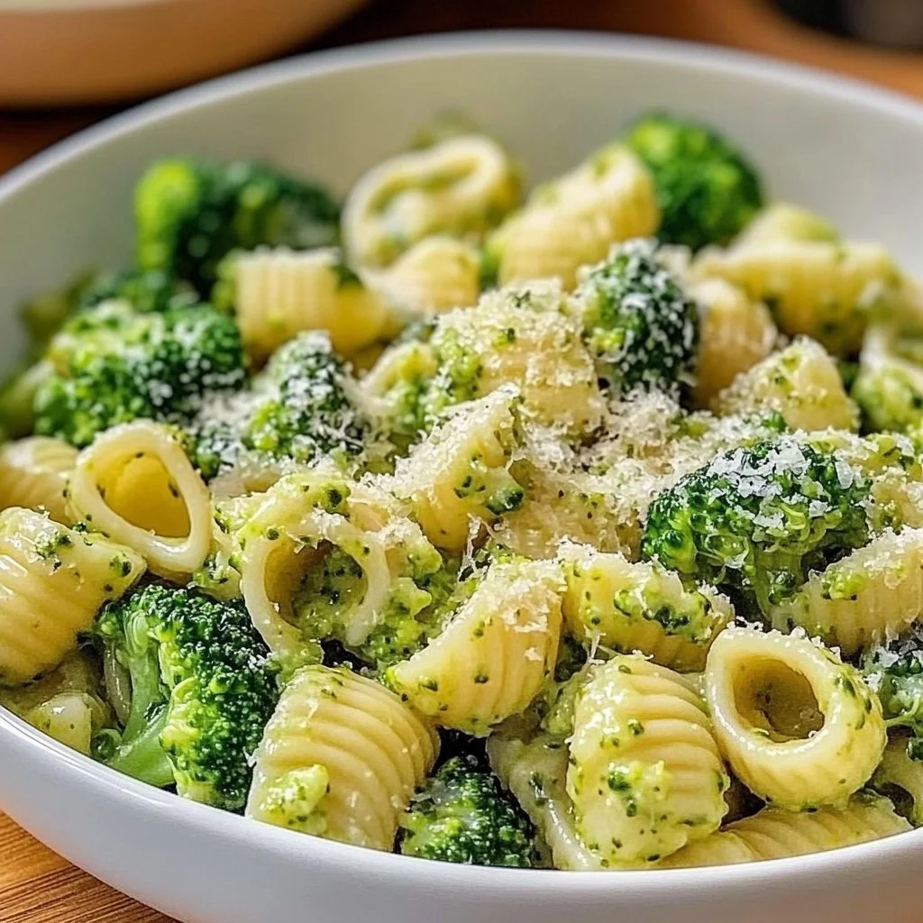 Bowl of easy healthy broccoli pasta with fresh ingredients
