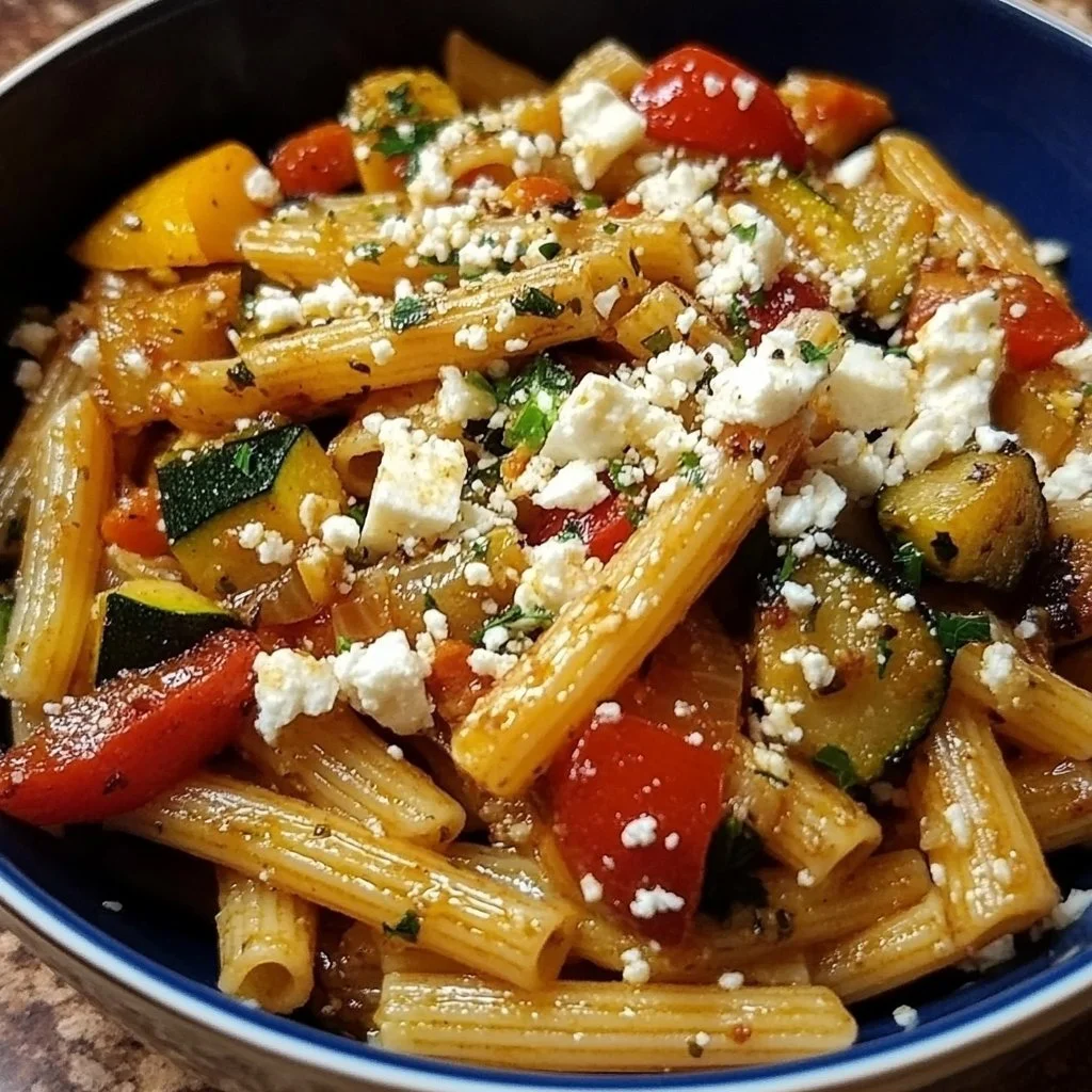 Delicious and Easy Roasted Veggie Pasta with Feta