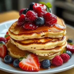 Delicious heart-themed pancakes served with syrup and fresh strawberries