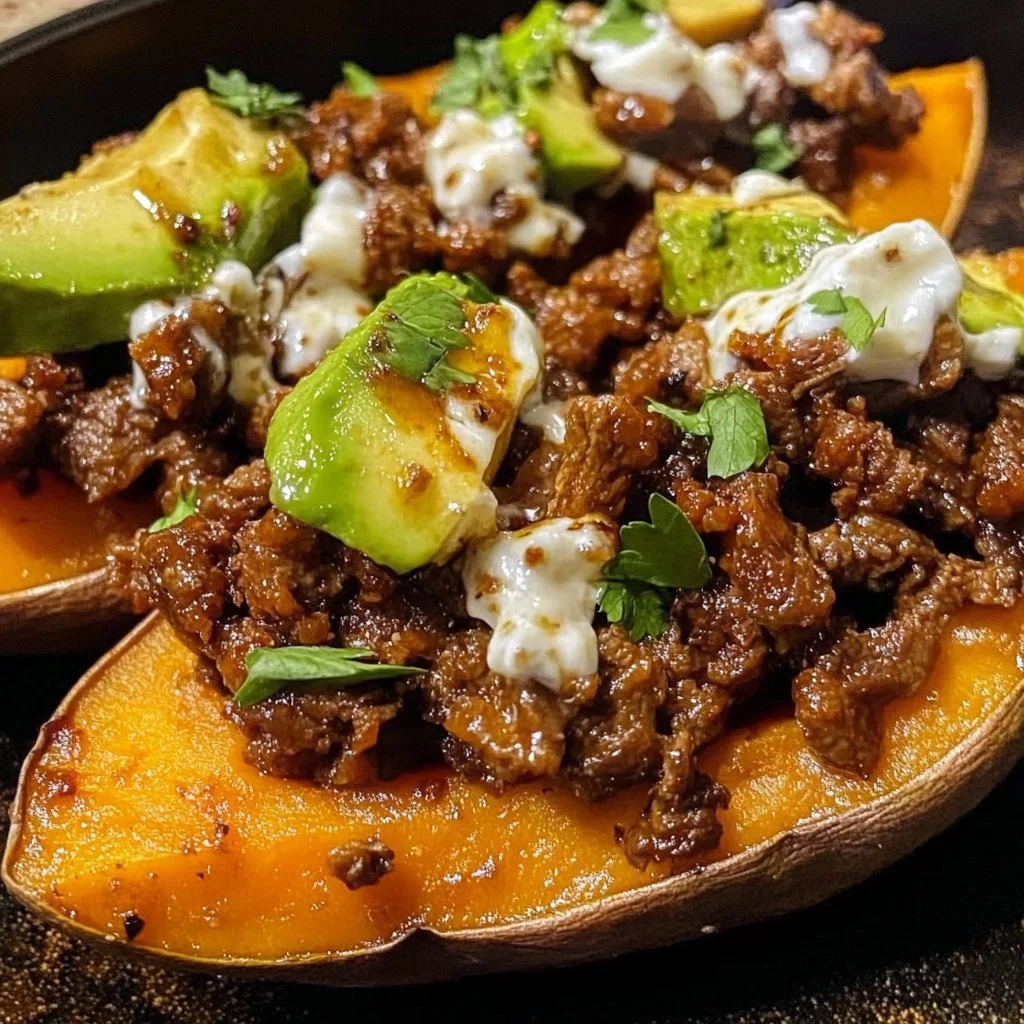 Hot Honey Beef & Sweet Potato Boats